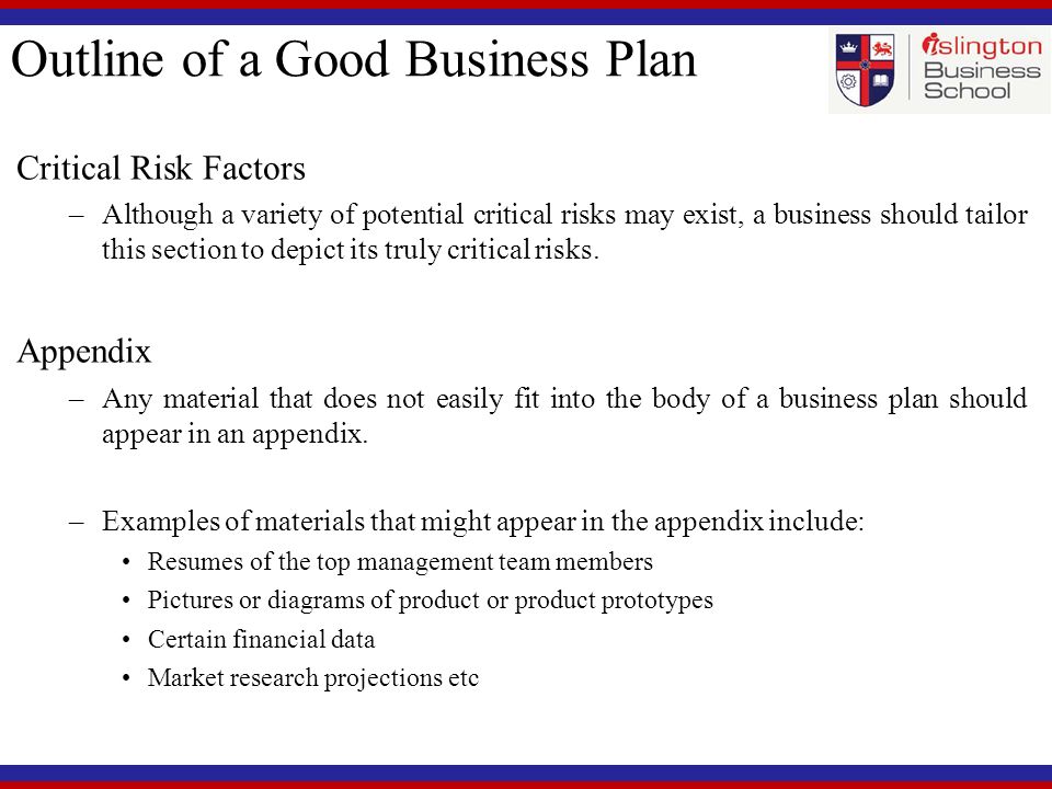 critical risks factors in business plan
